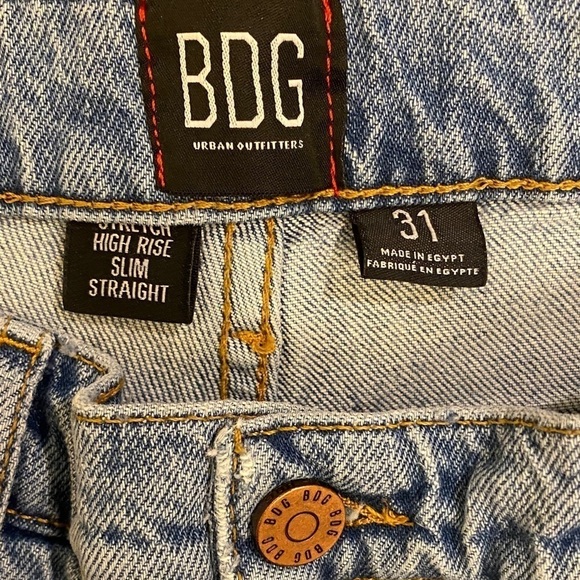BDG 31 (US 12) Urban Outfitters High Rise Slim Straight Jeans Stretch Distressed - Picture 10 of 16